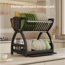 Double-layer draining bowl rack for kitchen